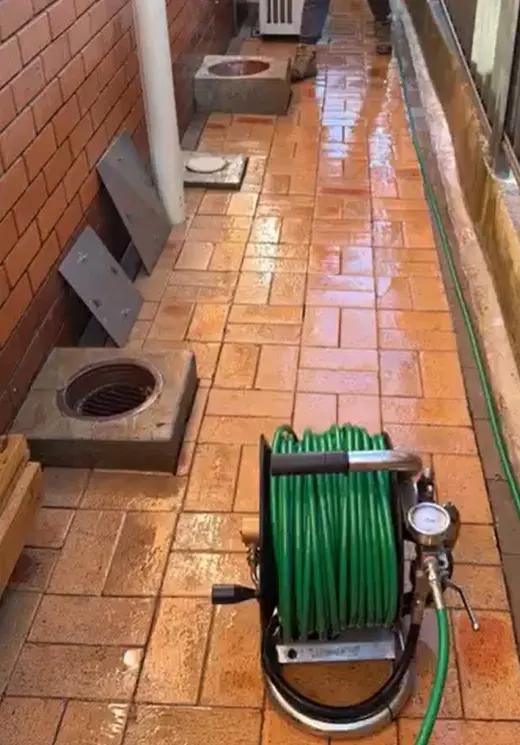 Sewer cleared after drain jetting
